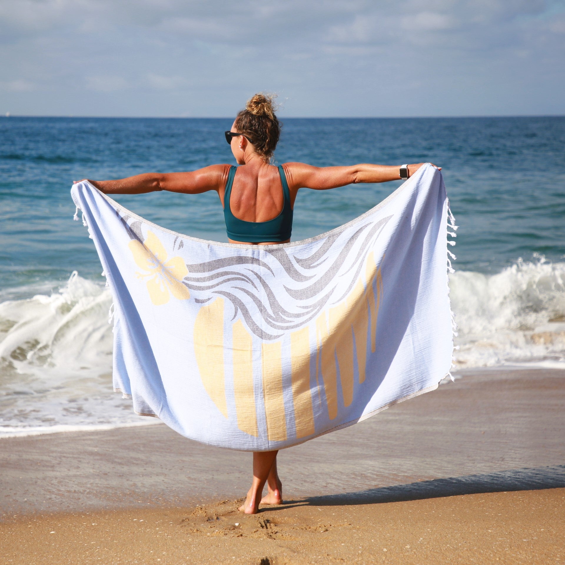 The towel that is making waves and SAVING LIVES is NOW AVAILABLE!!! Luxurious, soft best Turkish towel Wahine Sunset Aloha beach towel sustainable sand resistant flower towel sunset beach towel  